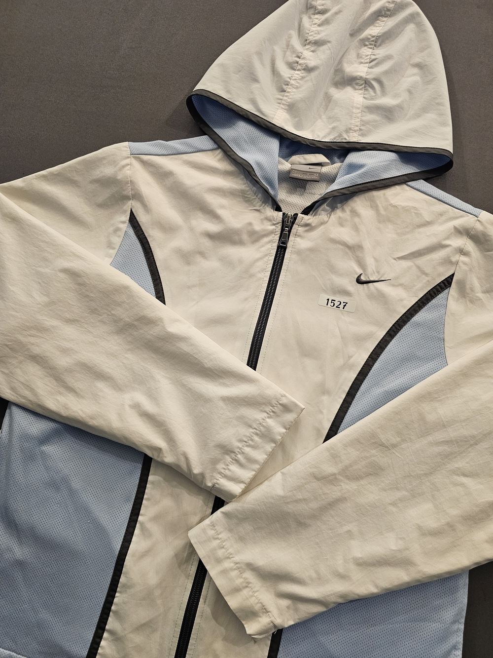 Vintage Nike Y2K Hooded Windbreaker Light Blue & White Mesh Lined Women's Size M - Picture 3 of 7